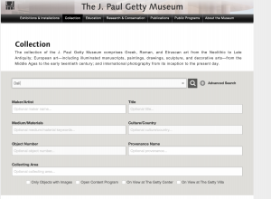 Screenshot of Advanced Search page to access works contained in the The Getty Museum Website