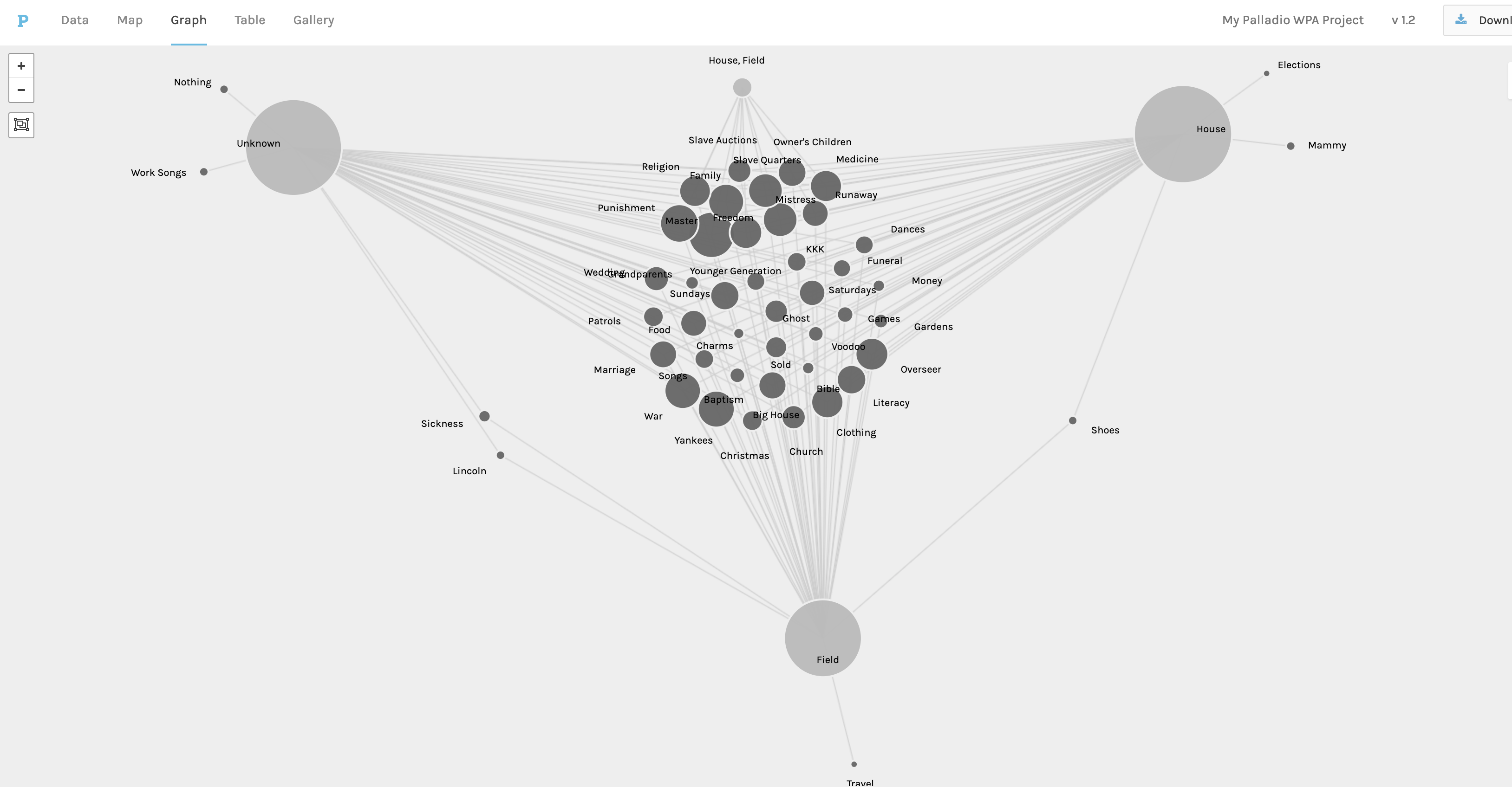 Snapshot of Palladio's Visualization of Type_of_Slave and Topics