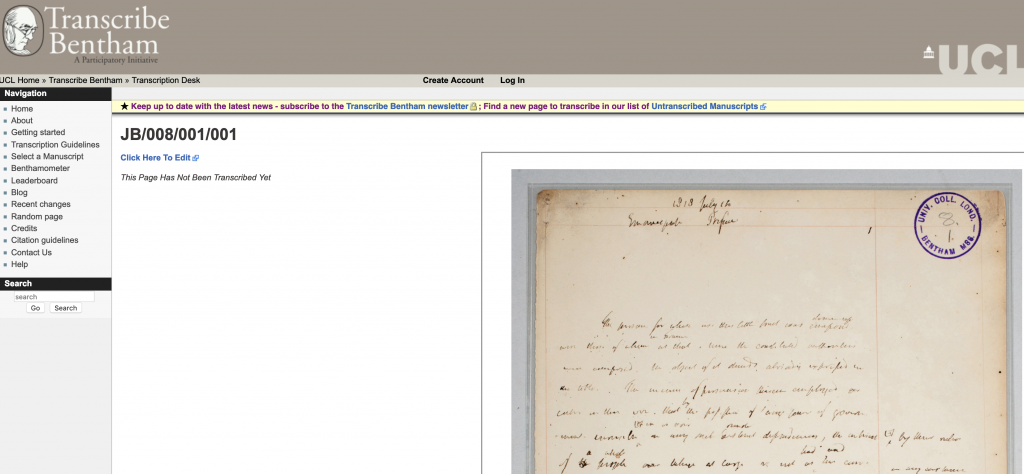 Snapshot of Transcribing Bentham Platform
