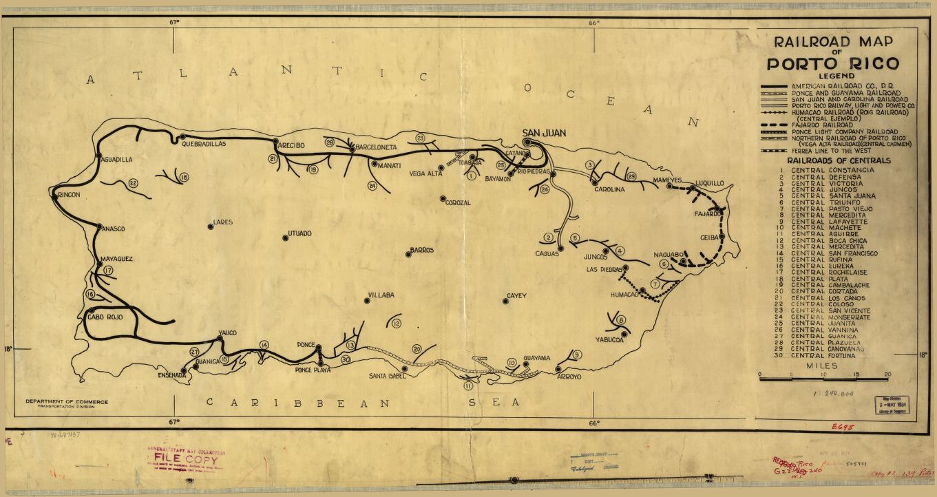 United States Department Of Commerce. (1924) Railroad map of Porto Rico. [S.l] [Map] Retrieved from the Library of Congress, https://www.loc.gov/item/98687137/.