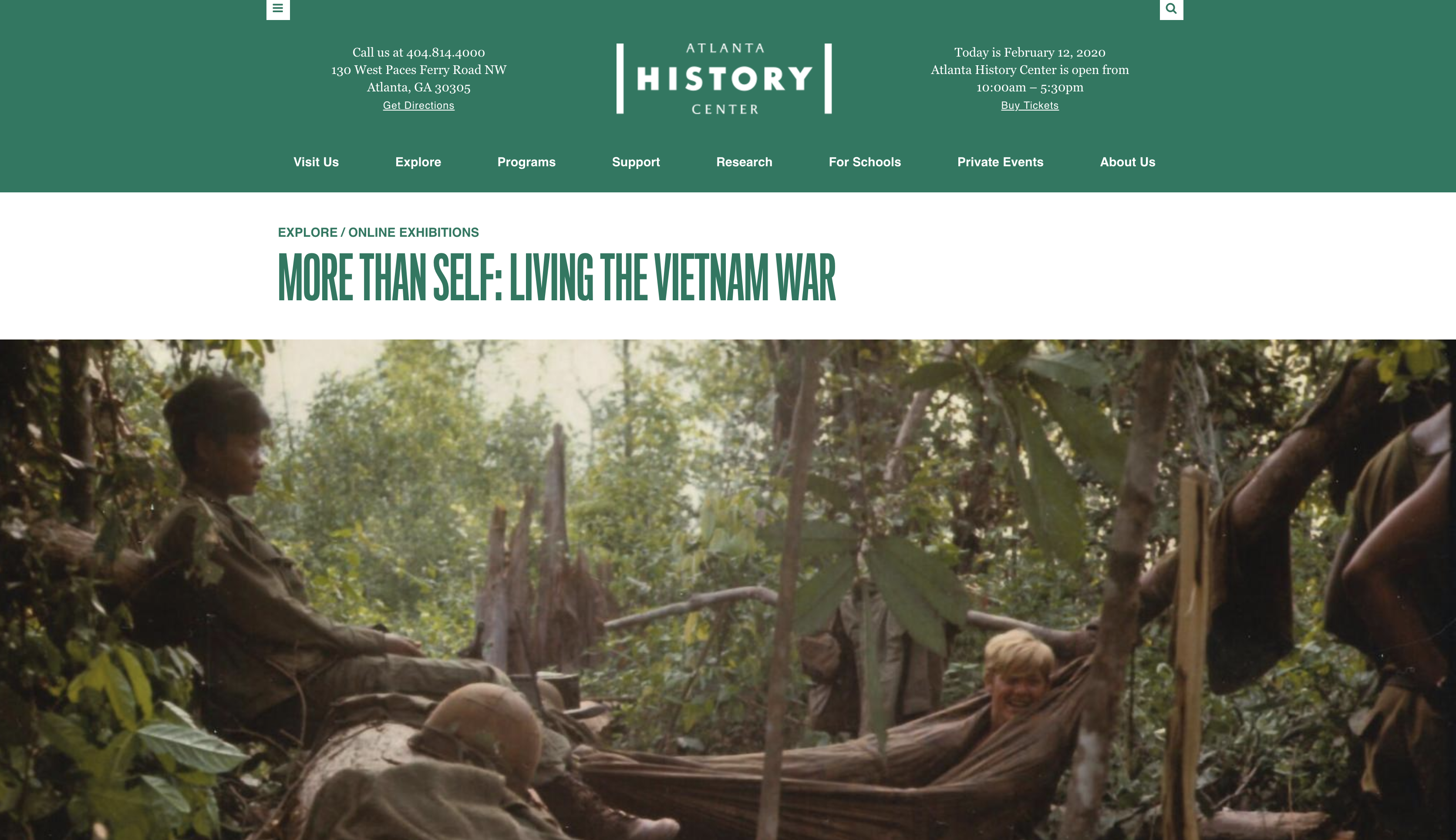 Screenshot of "More Than Self: Living the Vietnam War" Exhibit Homepage. Atlanta History Museum Website.
