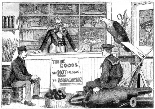 "The Americans are a nation of shopkeepers." Saturday Globe, 1898. (Cartoon)